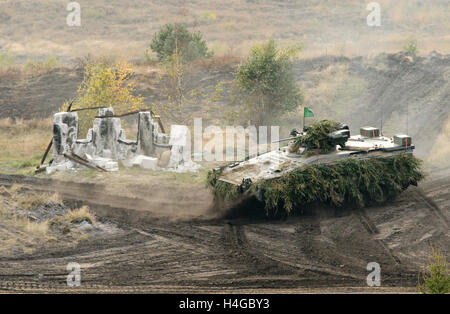 Munster, Allemagne. 14Th Oct, 2016. Un véhicule blindé Marder disques durs sur la zone d'entraînement militaire dans le contexte de la pratique éducative d'information 'Land Operations 2016' près de Munster, Allemagne, 14 octobre 2016. Avec soldats néerlandais, les forces armées allemandes pratique la coopération entre l'armée, les services ambulanciers et les unités de la soi-disant service de soutien interarmées du 4 au 14 octobre. PHOTO : SEBASTIAN GOLLNOW/dpa/Alamy Live News Banque D'Images