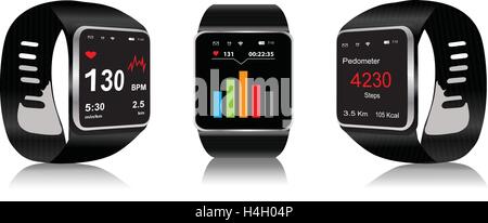 L'écran tactile noir Smartwatch avec l'icône de l'application de la santé Illustration de Vecteur