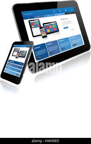 Tablette et Smart phone. Modèle de site web adapté sur plusieurs appareils Illustration de Vecteur