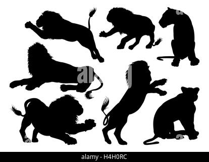 Lion de silhouettes. Un ensemble d'hommes et de femmes les lions à l'ossature Banque D'Images