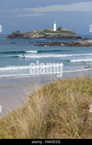 Godrevy Lighthouse et plage de Cornwall Banque D'Images