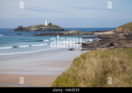 Godrevy Lighthouse et plage de Cornwall Banque D'Images