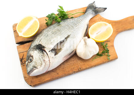 Dorada poisson avec du citron, le persil et l'ail. Banque D'Images