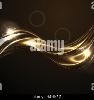 Vagues lisses liquide doré sur fond noir avec des reflets. Vector design lumineux lumineux Illustration de Vecteur