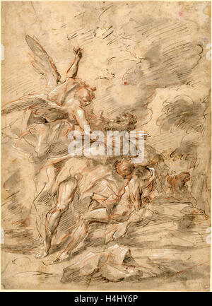 Francesco Fontebasso, italien (1689-1767), le Sacrifice d'Isaac, 1750-1755, plume et encre grise et marron gris graphite avec lavage et Banque D'Images