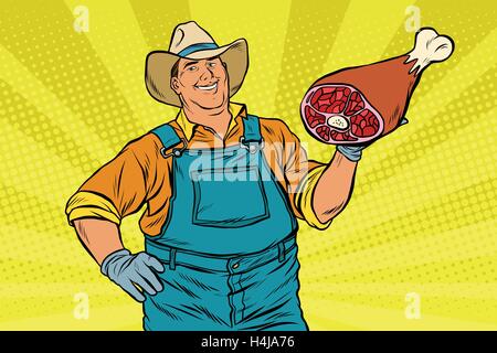 Retro Rural agriculteur et la jambe de la viande Illustration de Vecteur