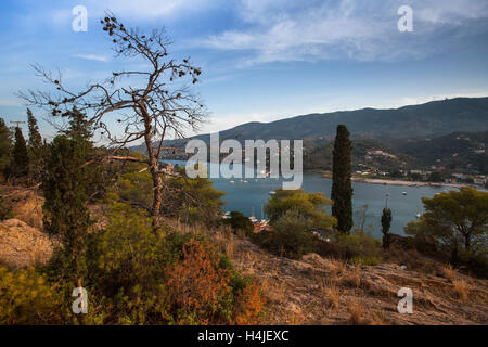 Paysage d'automne sur l'île de Poros, Grèce. Banque D'Images