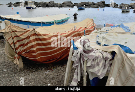 Couverte de bateaux de pêche sur le rivage Banque D'Images