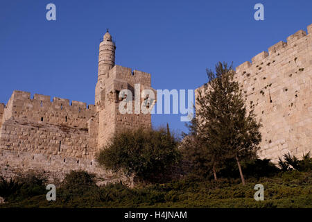 La Tour de David, également connu sous le nom de la citadelle de Jérusalem et les murs ottomans entourant l'ouest de la vieille ville de Jérusalem Israël Banque D'Images