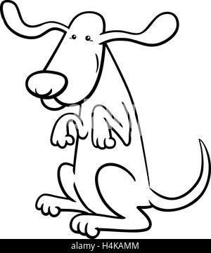 Cartoon noir et blanc illustration du caractère ludique drôle chien Animal Coloring Book Illustration de Vecteur