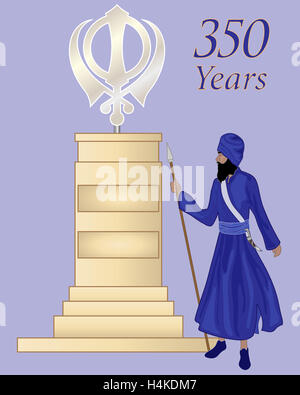 Une illustration d'un Sikh monument avec symbole sur une colonne en pierre en forme de carte de vœux Banque D'Images