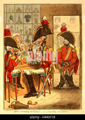 Le recrutement du héros à Kelsey's ou garde jour à Saint-james, Gillray, James, 1756-1815, graveur, gravure, Londres 1797 Banque D'Images