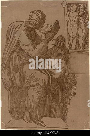 John Skippe après Michel-ange (britannique, 1742 - 1812), une lecture Sibyl, 1780, gravure sur bois clair-obscur imprimé de 2 blocs : brown Banque D'Images