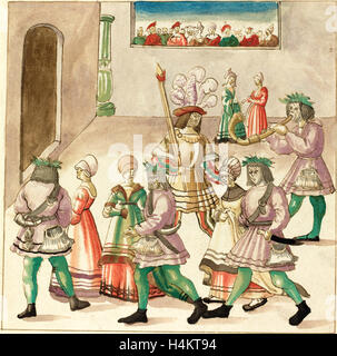 16ème siècle allemand, la mascarade, ch. 1515, plume et encre brune avec l'aquarelle sur papier vergé Banque D'Images