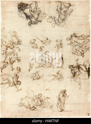 Alessandro Maganza, italien (1556-1640), un plafond à compartiments avec des allégories et des mythes, 1590-1600, plume et encre brune Banque D'Images