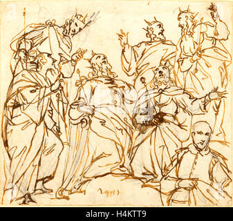 Alessandro Maganza, italien (1556-1640), Six rois et un donateur, plume et encre brune sur craie noire sur papier vergé Banque D'Images