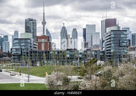 À l'ouest en direction du centre-ville d'immeubles de Toronto au Canada. Banque D'Images