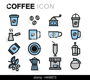 Ligne plate Vector icons set café sur fond blanc Illustration de Vecteur