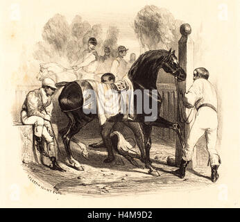 Célestin Nanteuil, français (1813-1873), Cheval avant la course, lithographie Banque D'Images