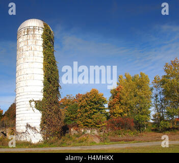 Ruines grange enfouie sous la Sur avec silo solitaire debout à gauche Banque D'Images