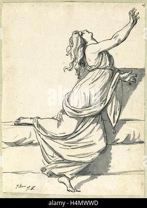 Jacques-Louis David, une femme affolée, la tête rejetée en arrière, le français, 1748 - 1825, 1775-80, plume et encre noire Banque D'Images