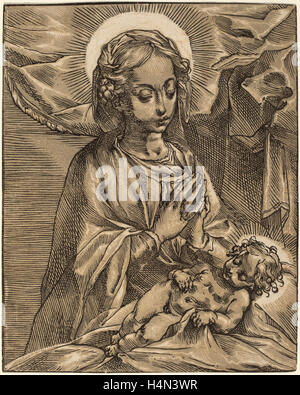 Andrea Andreani après Francesco Vanni (italien, 1558-1559 - 1629), Vierge et l'enfant, 1591-93, chiaroscuro woodcut Banque D'Images