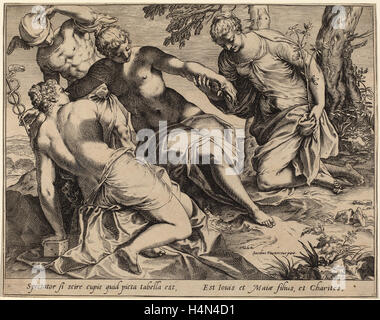 Agostino Carracci après Jacopo Tintoretto (Italien, 1557 - 1602), le mercure et les Trois Grâces, 1589, gravure sur bois sur papier Banque D'Images