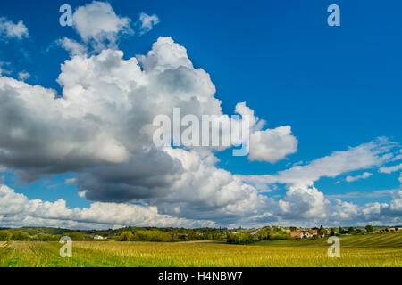 Ciel d'été avec Cumulus et Cumulonimbus Calvus de nuages de pluie - France. Banque D'Images