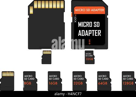 Carte Micro SD et SD avec adaptateur Illustration de Vecteur