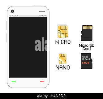 Smartphone avec la carte SIM et la carte micro SD Illustration de Vecteur