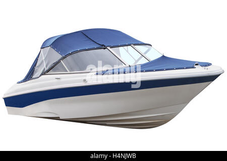 Bateau de Moteur bleu isolé sur fond blanc. Banque D'Images