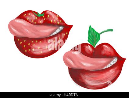 Lèvres comme berry isolé sur fond blanc Illustration de Vecteur