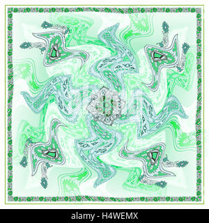 Foulard en Soie,tapis,textile Résumé fond graphique, carré motif géométrique avec cadre, tribal ornement ethniques. Banque D'Images