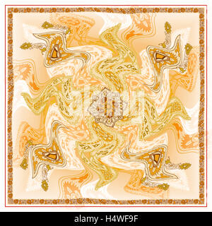 Foulard en Soie,tapis,textile Résumé fond graphique, carré motif géométrique avec cadre, tribal ornement ethniques. Banque D'Images