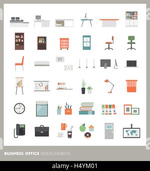 Business office icons set : les objets, les meubles, décorations et de l'électronique Illustration de Vecteur