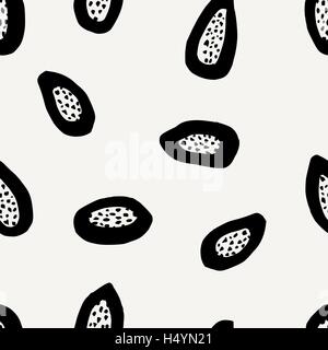 Schéma de répétition sans faille avec les papayes dessiné à la main en noir sur fond crème. Textiles modernes, cartes de vœux, papier d'emballage. Illustration de Vecteur