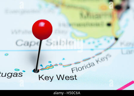 Key West sur une carte de la Floride, USA Banque D'Images