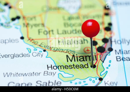 Homestead coincé sur une carte de la Floride, USA Banque D'Images