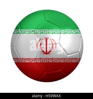 Le rendu 3D de ballon de soccer enveloppé dans le drapeau national de l'Iran. Isolé sur blanc. Banque D'Images