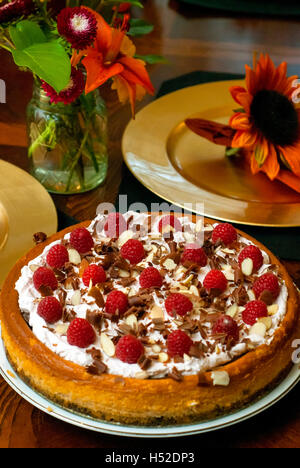 Gâteau fromage au chocolat framboise sur une table d'automne Banque D'Images