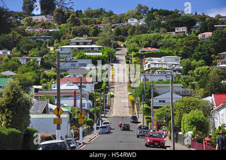 Baldwin Street (rue la plus raide du monde), du nord-est de la vallée, Dunedin, Otago, île du Sud, Nouvelle-Zélande Banque D'Images