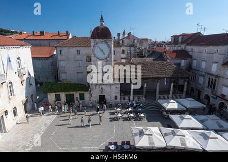 Eglise Saint Sébastien avec clocher, Trogir, centre historique, Dalmatie, Croatie Banque D'Images