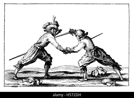 XVII siècle, les étudiants duel, activité très populaire en Allemagne, un moyen de faire preuve de courage et de prouesses. Banque D'Images
