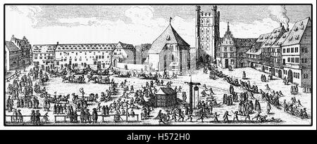XVII siècle,festival avec la course en traîneau l'hiver à Strasbourg Banque D'Images