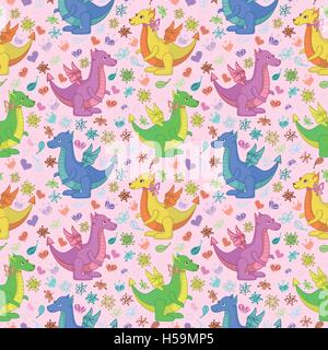 Modèle sans couture, cartoon Dragons Illustration de Vecteur