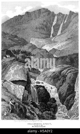 Une gravure du paysage à Gellforth bec, à long-sle-dale, Westmoreland (Longsleddale, Cumbria) a balayé à haute résolution d'un livre de 1812. Banque D'Images