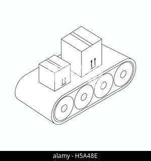 Convoyeur à bande avec des cases, l'icône de style 3D isométrique Illustration de Vecteur