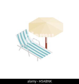 Chaise longue et parasol, icône de style 3D isométrique Illustration de Vecteur