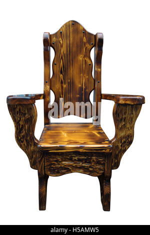 Fauteuil en bois sculpté, isolé sur fond blanc Banque D'Images