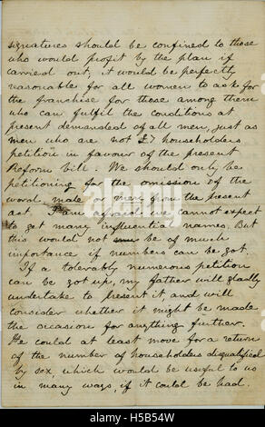 Ce titre fait référence à une lettre ou à une correspondance de Helen Taylor à Barbara Bodichon, qui est documentée à la page 039. La lettre est probablement un document historique ayant une signification personnelle ou sociale. Banque D'Images